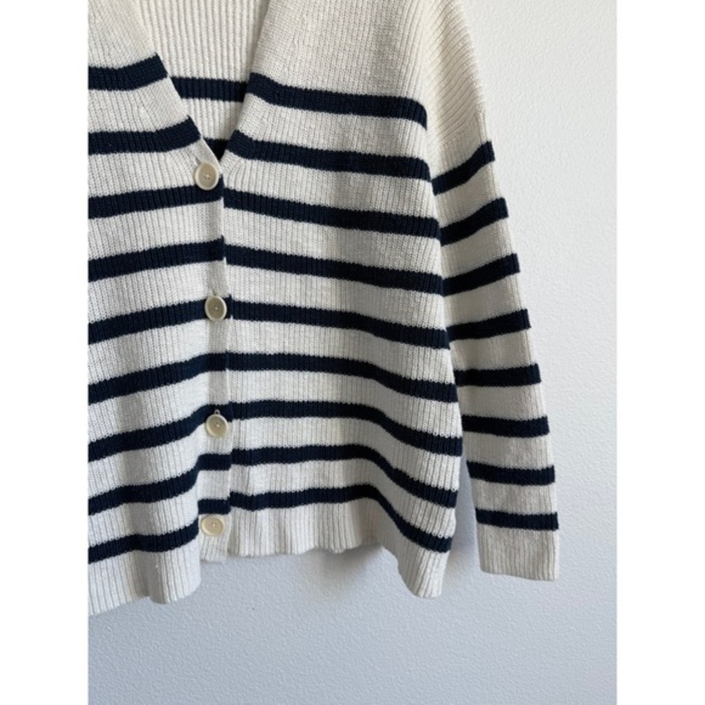 Madewell Ribbed‎ Cardigan Small White Navy Blue Nautical Striped Knit Sweater - Picture 4 of 8